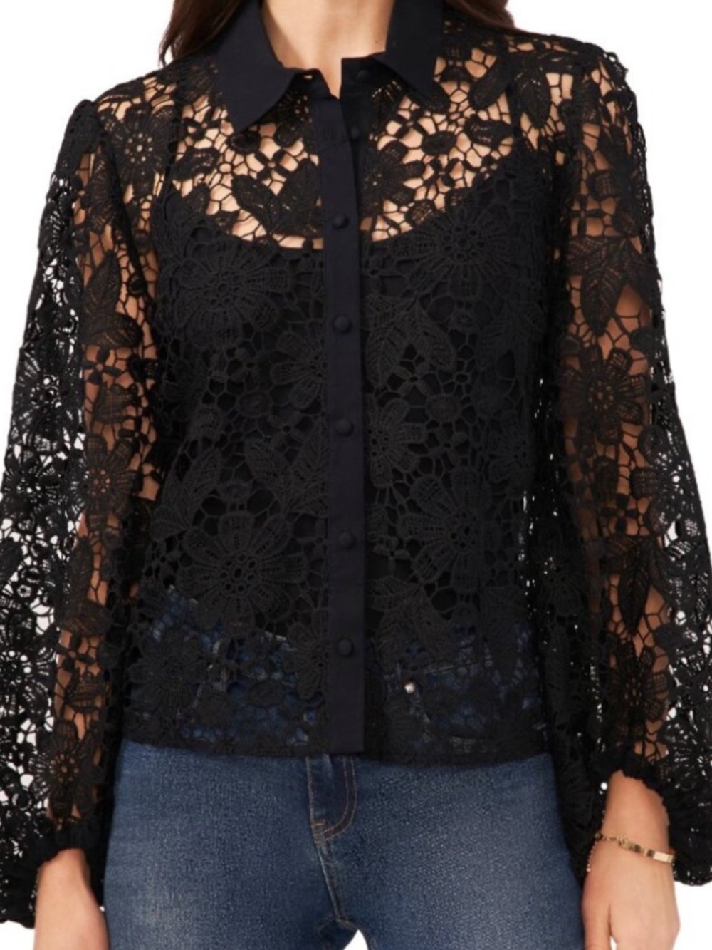 Vince Camuto Womens Crochet Black Top Medium (M) - Good Used Condition